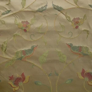 100%SILK LAMPAS SATIN LOVEBIRD CURRY LITE GOLD 100%SILK LAMPAS SATIN LOVEBIRD CURRY LITE GOLD