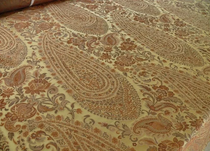 P1110360.jpg Bty Fab 100% Silk Lampas Cashmere Paisley "java" Brown MSRP USD200+/yard