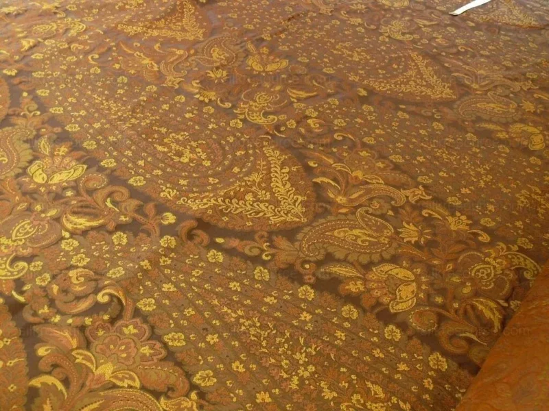 P1110376.jpg By Yard Hiend 100% Silk Lampas Cashmere Paisley "coffee" MSRP USD200+/yard