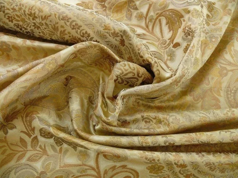 P1110451.jpg By Yard Fab 100% Silk Lampas Cashmere Paisley "flax" Ivory MSRP USD200+/yard