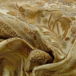 P1110452.jpg By Yard Fab 100% Silk Lampas Cashmere Paisley "flax" Ivory MSRP USD200+/yard