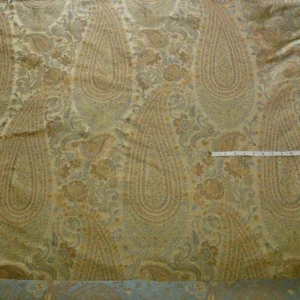 P1110465.jpg 100% Silk Lampas Cashmere Paisley Seaside Blue Gold By Yard