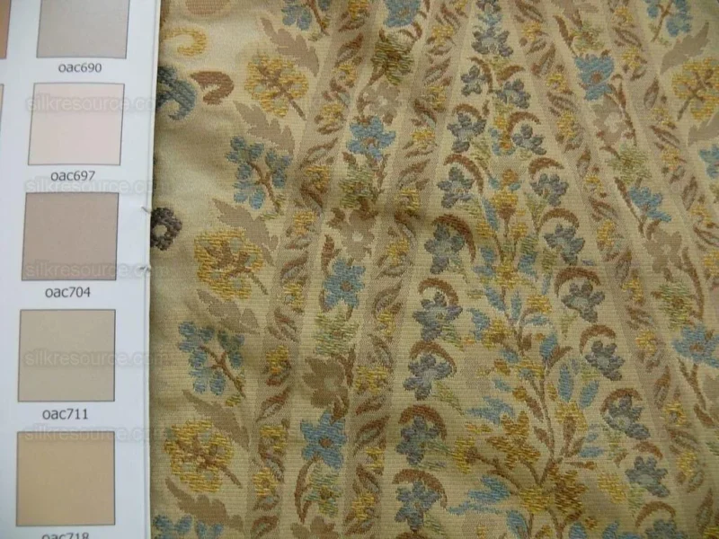 P1110469.jpg 100% Silk Lampas Cashmere Paisley Seaside Blue Gold By Yard