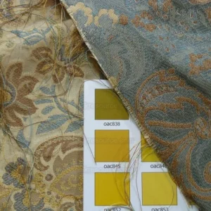 P1110471.jpg 100% Silk Lampas Cashmere Paisley Seaside Blue Gold By Yard