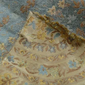 P1110472.jpg 100% Silk Lampas Cashmere Paisley Seaside Blue Gold By Yard