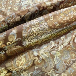 P1110511.jpg Bty Fab 100% Silk Lampas Cashmere Paisley "sumatra" Brown MSRP USD200+/yard