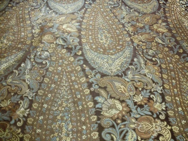 P1110512.jpg Bty Fab 100% Silk Lampas Cashmere Paisley "sumatra" Brown MSRP USD200+/yard