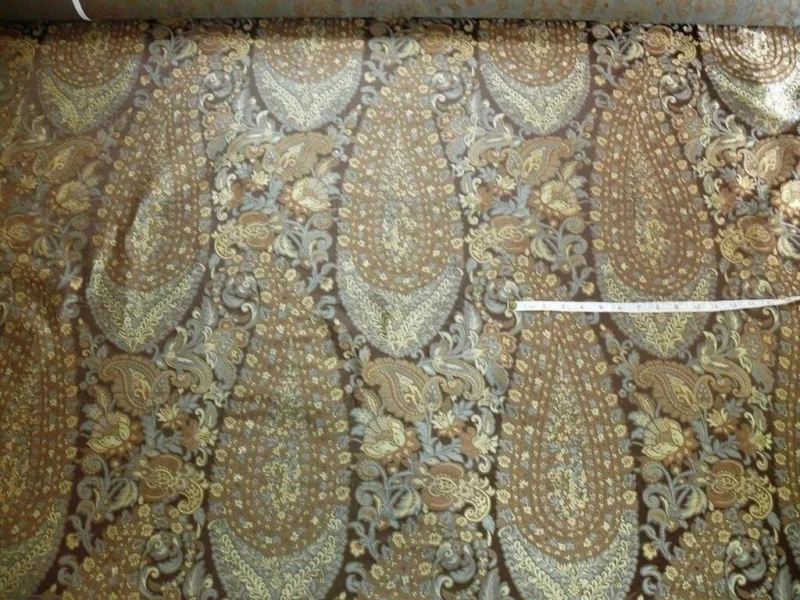 P1110514.jpg Bty Fab 100% Silk Lampas Cashmere Paisley "sumatra" Brown MSRP USD200+/yard