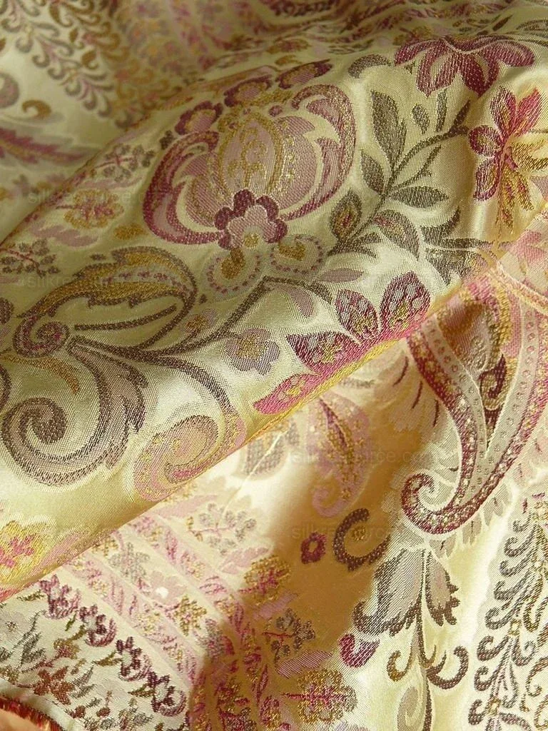 P1110533.jpg by yard Special Order By Yard Fab 100% Silk Lampas Cashmere Paisley "claret" Red Pink MSRP USD200+/yard