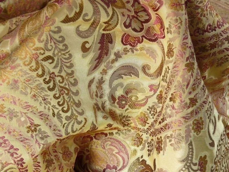 P1110534.jpg by yard Special Order By Yard Fab 100% Silk Lampas Cashmere Paisley "claret" Red Pink MSRP USD200+/yard