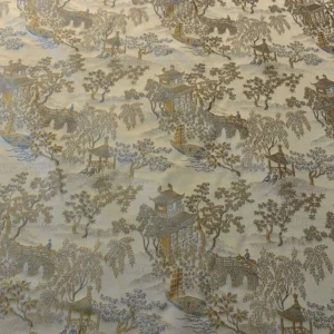 P1110832.jpg by yard 100% Silk Lampas Empire Chinoiserie Pavillion Blue
