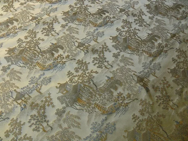 P1110833.jpg by yard 100% Silk Lampas Empire Chinoiserie Pavillion Blue