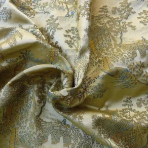 P1110834.jpg by yard 100% Silk Lampas Empire Chinoiserie Pavillion Blue