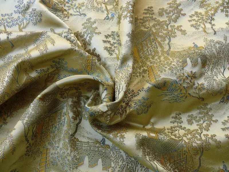 P1110834.jpg by yard 100% Silk Lampas Empire Chinoiserie Pavillion Blue