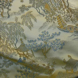 P1110837.jpg by yard 100% Silk Lampas Empire Chinoiserie Pavillion Blue