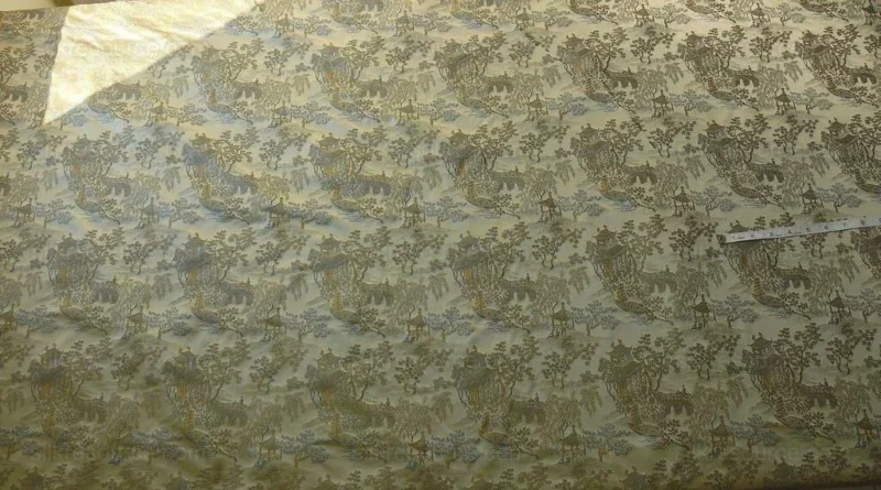 P1110840.jpg by yard 100% Silk Lampas Empire Chinoiserie Pavillion Blue