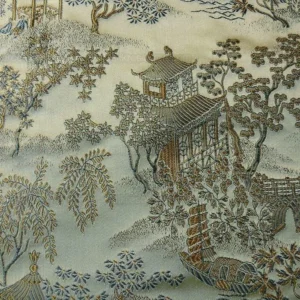 P1110843.jpg by yard 100% Silk Lampas Empire Chinoiserie Pavillion Blue