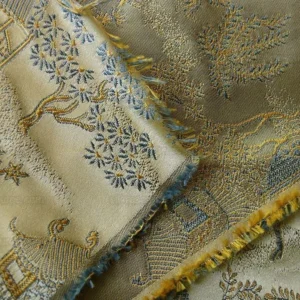 P1110844.jpg by yard 100% Silk Lampas Empire Chinoiserie Pavillion Blue