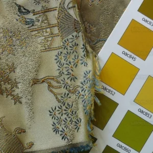 P1110846.jpg by yard 100% Silk Lampas Empire Chinoiserie Pavillion Blue