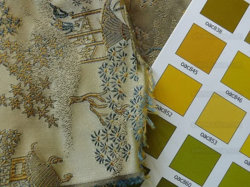 P1110846.jpg by yard 100% Silk Lampas Empire Chinoiserie Pavillion Blue
