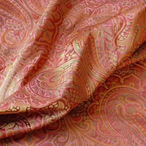 100% SILK LAMPAS SMALL JEWELLED PAISLEY "PERSIMMON" PINK 100% SILK LAMPAS SMALL JEWELLED PAISLEY "PERSIMMON" PINK