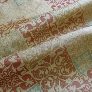 Kravet 100% Silk Lampas Asian Tile "Mesa" Red Gold Bty MSRP USD 216/Y