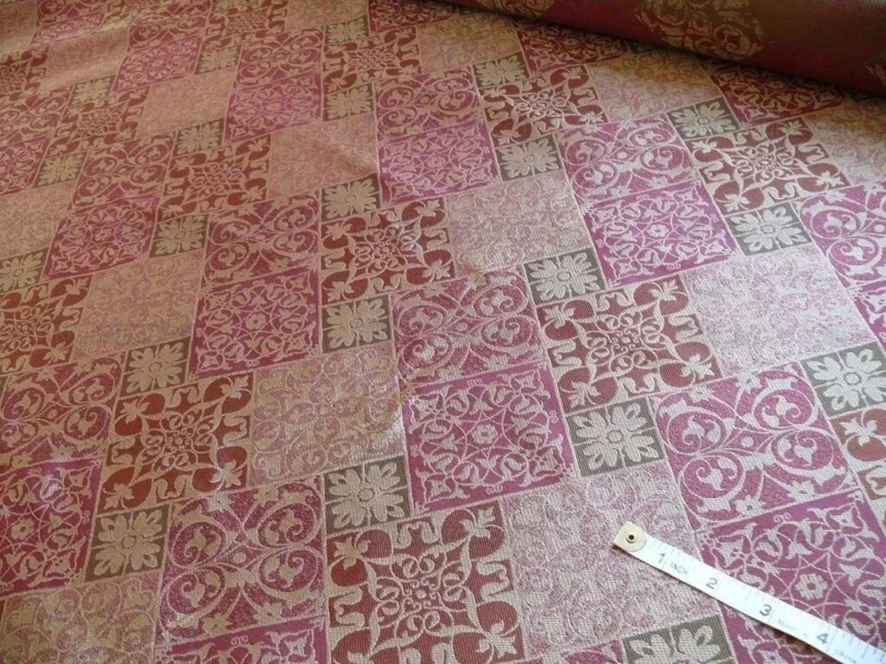 P1130337.jpg Kravet 100% Silk Lampas Asian Tile "plum" Red Gold Bty MSRP USD 216