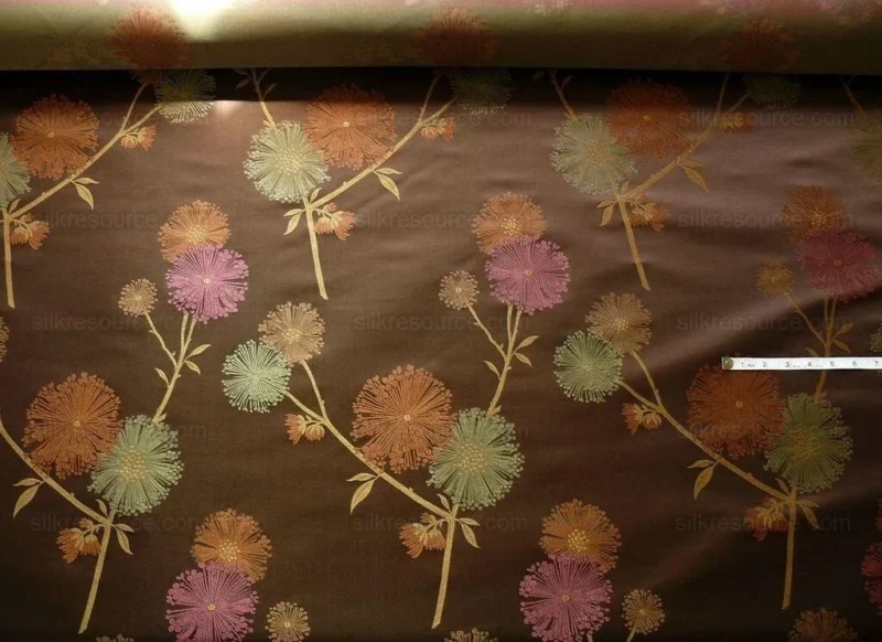 P1130574.jpg Bty Stunner!100%silk Lampas Satin Mod Branch Tree"tuscany" Brown Green Orange Pink