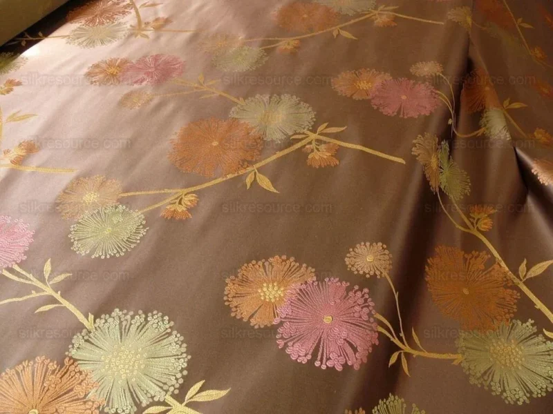 P1130576.jpg Bty Stunner!100%silk Lampas Satin Mod Branch Tree"tuscany" Brown Green Orange Pink