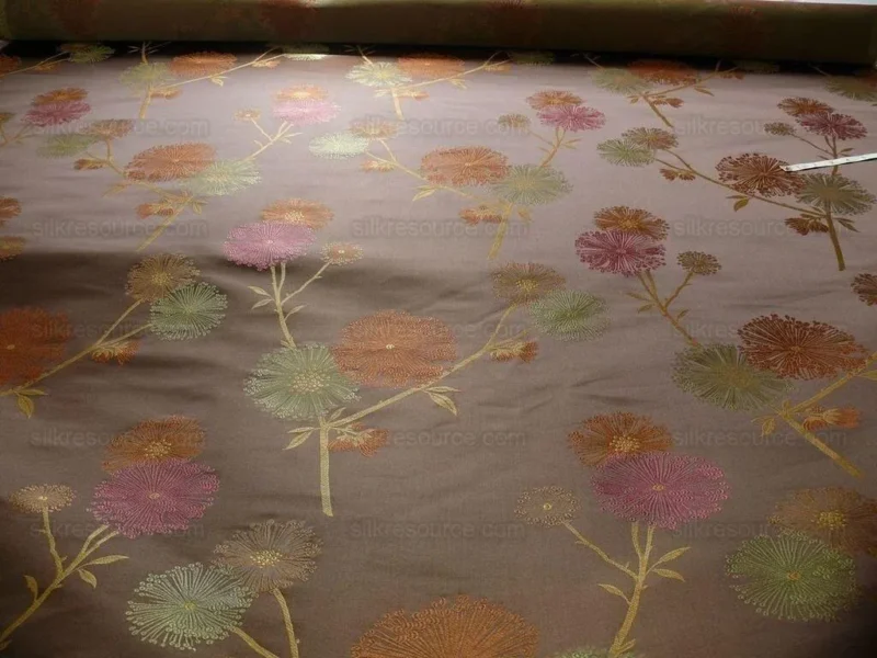 P1130582.jpg Bty Stunner!100%silk Lampas Satin Mod Branch Tree"tuscany" Brown Green Orange Pink