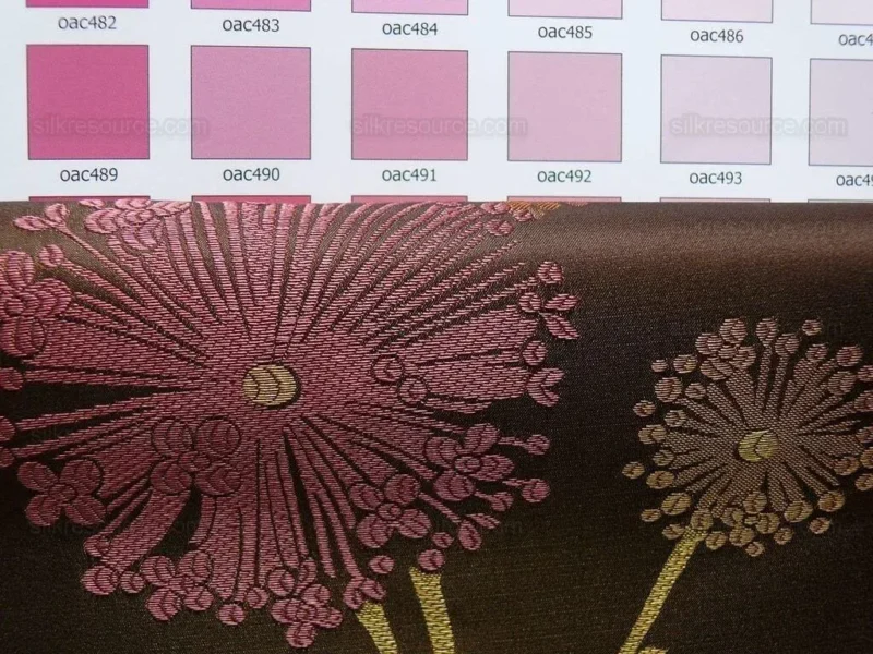 P1130587.jpg Bty Stunner!100%silk Lampas Satin Mod Branch Tree"tuscany" Brown Green Orange Pink