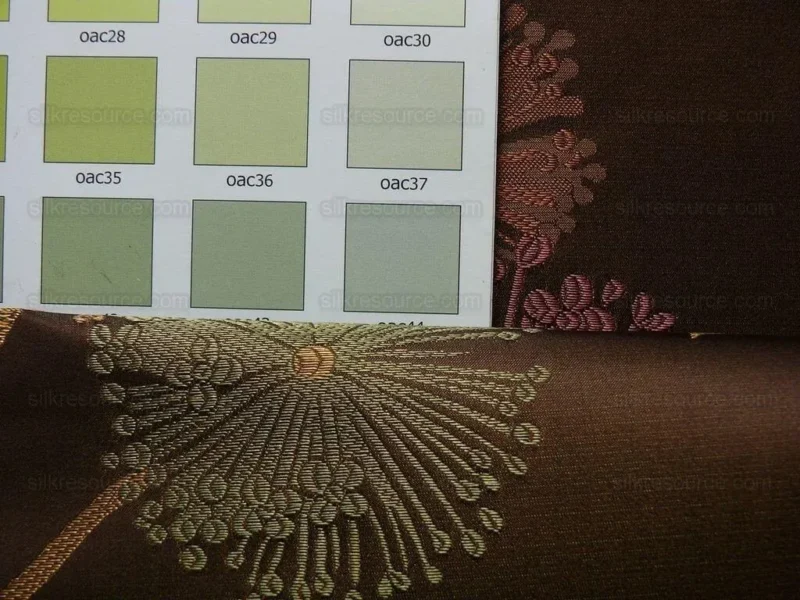 P1130588.jpg Bty Stunner!100%silk Lampas Satin Mod Branch Tree"tuscany" Brown Green Orange Pink