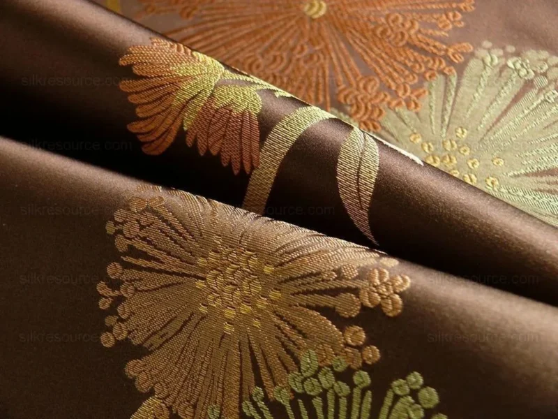 P1130590.jpg Bty Stunner!100%silk Lampas Satin Mod Branch Tree"tuscany" Brown Green Orange Pink