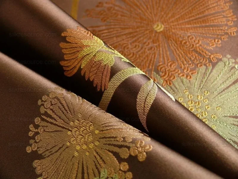 P1130592.jpg Bty Stunner!100%silk Lampas Satin Mod Branch Tree"tuscany" Brown Green Orange Pink