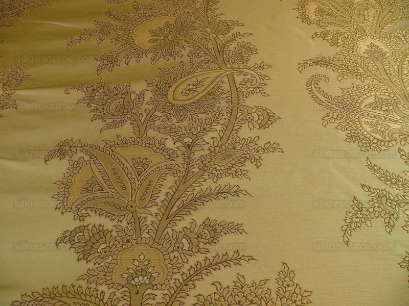 100% SILK LAMPAS MAGNOLIA "SAPLING" TAN GREEN 100% SILK LAMPAS MAGNOLIA "SAPLING" TAN GREEN