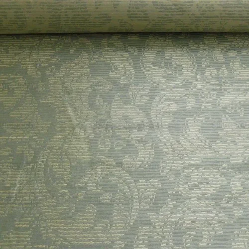 100% SILK DAMASK VINE W PIN STRIPE "ASPEN" BLUE