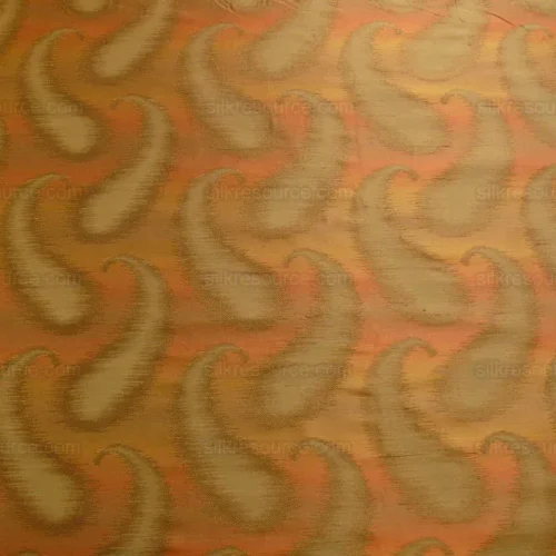 100% SILK JACQUARD HAZY PAISLEY IKAT "VINEGAR" ORANGE 100% SILK JACQUARD HAZY PAISLEY IKAT "VINEGAR" ORANGE