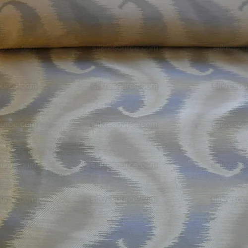 100% SILK JACQUARD HAZY PAISLEY IKAT "ALMOND" GRAY 100% SILK JACQUARD HAZY PAISLEY IKAT "ALMOND" GRAY