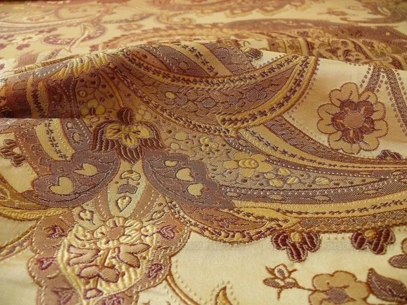 HIGH END HEAVY SILK LAMPAS LARGE PAISLEY "BRANCH" BROWN R HIGH END HEAVY SILK LAMPAS LARGE PAISLEY "BRANCH" BROWN R