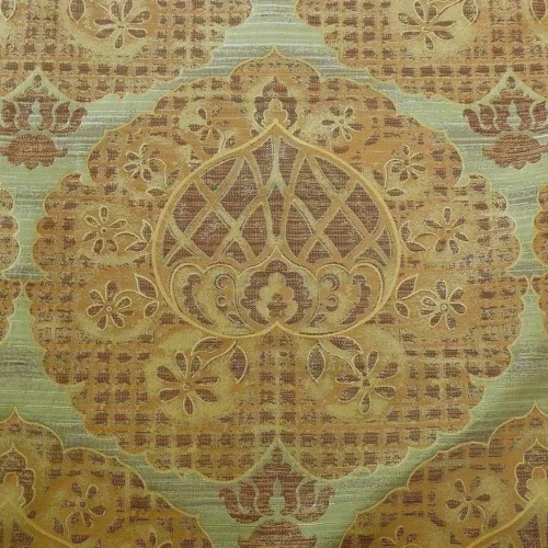 100% SILK LAMPAS AGED METAL LARGE MEDALLION "COGNAC" BROWN 100% SILK LAMPAS AGED METAL LARGE MEDALLION "COGNAC" BROWN