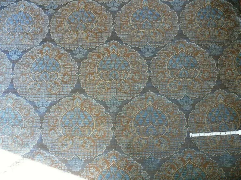 100% SILK LAMPAS AGED METAL LARGE MEDALLION "AZURE" BLUE 100% SILK LAMPAS AGED METAL LARGE MEDALLION "AZURE" BLUE
