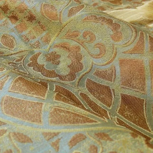 100% SILK LAMPAS AGED METAL LARGE MEDALLION "CELADON" TAN 100% SILK LAMPAS AGED METAL LARGE MEDALLION "CELADON" TAN