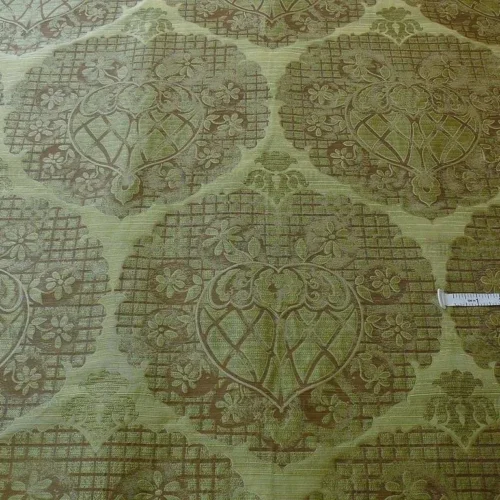 100% SILK LAMPAS AGED METAL LARGE MEDALLION "LIME" GREEN