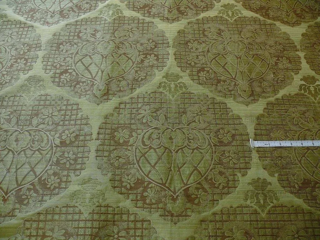 100% SILK LAMPAS AGED METAL LARGE MEDALLION "LIME" GREEN 100% SILK LAMPAS AGED METAL LARGE MEDALLION "LIME" GREEN