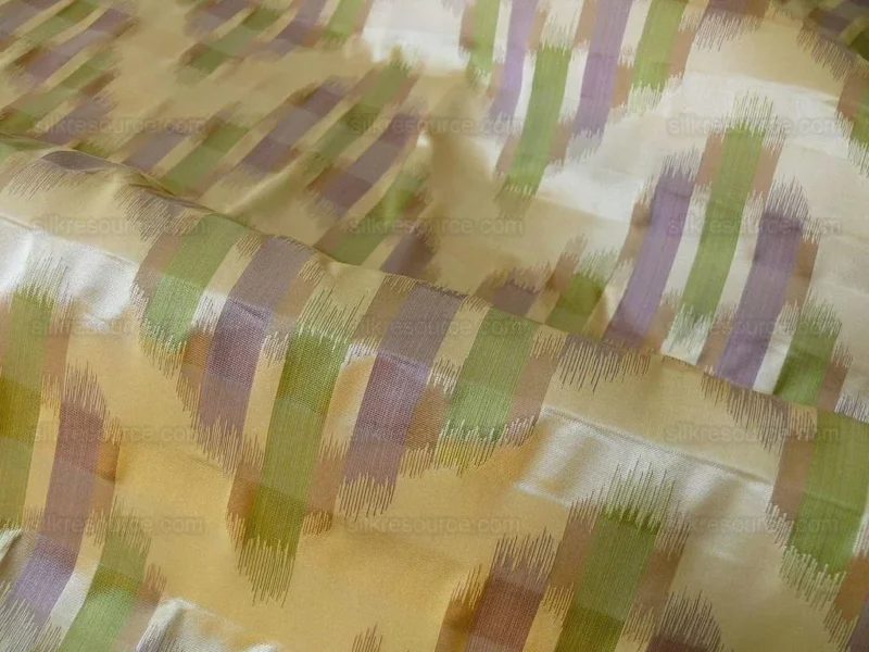 100% SILK LAMPAS IKAT WAVE "LILAC" KHAKI 100% SILK LAMPAS IKAT WAVE "LILAC" KHAKI