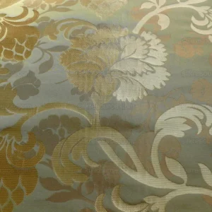 100% SILK LAMPAS CARNATION CREWEL "SAGE" GOLD 100% SILK LAMPAS CARNATION CREWEL "SAGE" GOLD