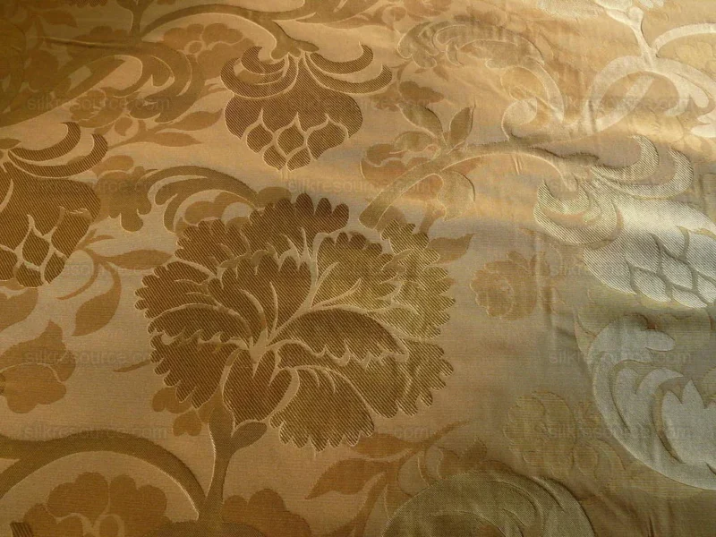 100% SILK LAMPAS CARNATION CREWEL "FLAXEN" TAN 100% SILK LAMPAS CARNATION CREWEL "FLAXEN" TAN