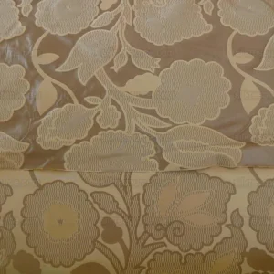 100% SILK LAMPAS LARGE ART DECO FLOWER VINE "TAWNY" TAN 100% SILK LAMPAS LARGE ART DECO FLOWER VINE "TAWNY" TAN