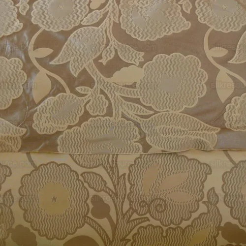 100% SILK LAMPAS LARGE ART DECO FLOWER VINE "TAWNY" TAN 100% SILK LAMPAS LARGE ART DECO FLOWER VINE "TAWNY" TAN