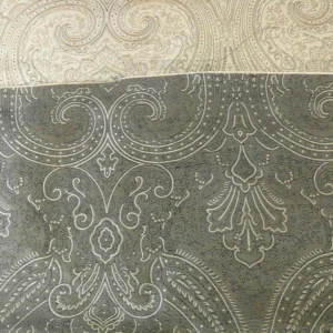 100% SILK FINE LINE DAMASK LAMPAS PAISLEY "CRYSTAL" BLACK